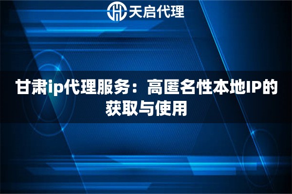 甘肃ip代理服务：高匿名性本地IP的获取与使用