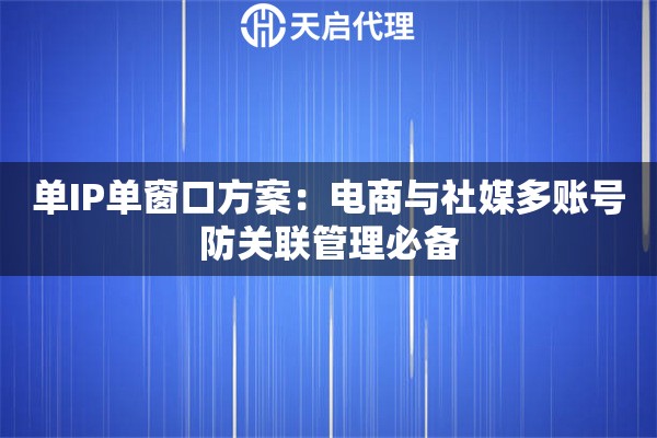 单IP单窗口方案：电商与社媒多账号防关联管理必备