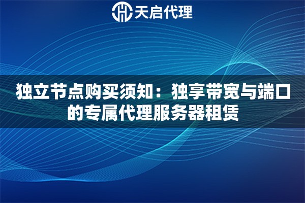 独立节点购买须知：独享带宽与端口的专属代理服务器租赁