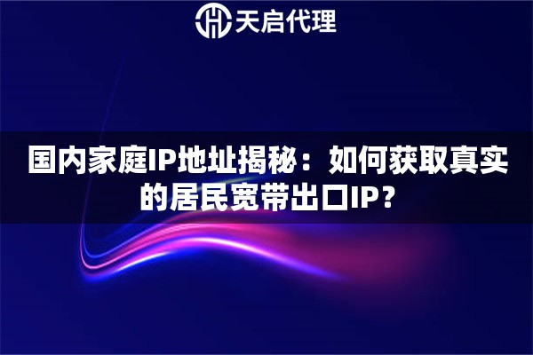 国内家庭IP地址揭秘：如何获取真实的居民宽带出口IP？