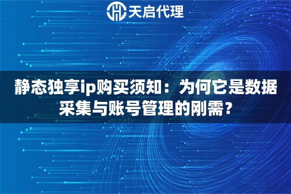 静态独享ip购买须知:为何它是数据采集与账号管理的刚需? 静态独享ip购买须知:为何它是数据采集与账号管理的刚需?