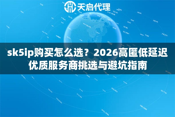 sk5ip购买怎么选？2026高匿低延迟优质服务商挑选与避坑指南