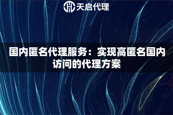 国内匿名代理服务：实现高匿名国内访问的代理方案