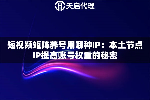 短视频矩阵养号用哪种IP：本土节点IP提高账号权重的秘密