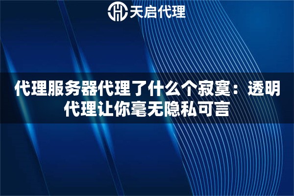 代理服务器代理了什么个寂寞:透明代理让你毫无隐私可言 代理服务器代理了什么个寂寞:透明代理让你毫无隐私可言