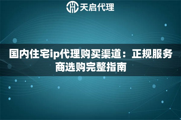 国内住宅ip代理购买渠道：正规服务商选购完整指南
