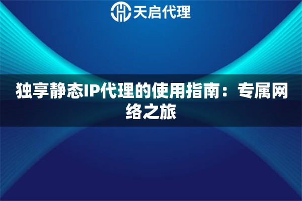 独享静态IP代理的使用指南：专属网络之旅