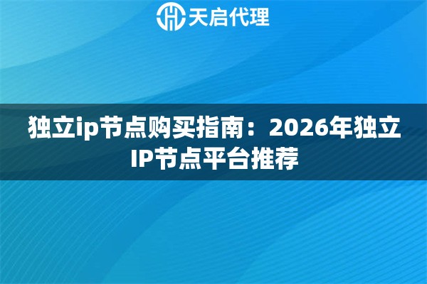 独立ip节点购买指南：2026年独立IP节点平台推荐