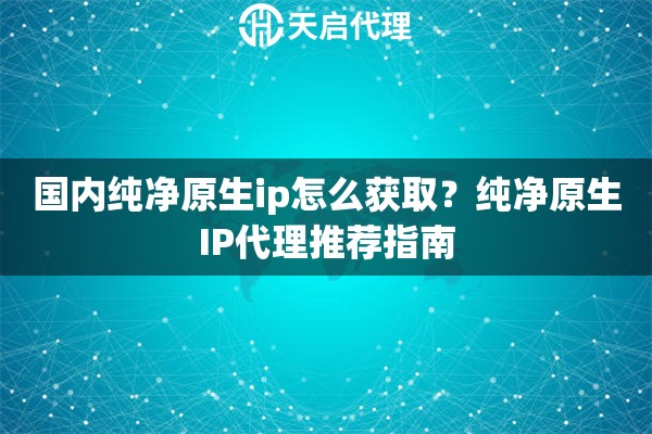国内纯净原生ip怎么获取？纯净原生IP代理推荐指南