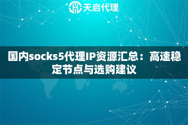 国内socks5代理IP资源汇总：高速稳定节点与选购建议