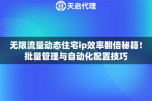 无限流量动态住宅ip效率翻倍秘籍！批量管理与自动化配置技巧