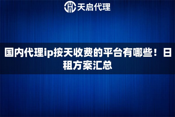 国内代理ip按天收费的平台有哪些！日租方案汇总