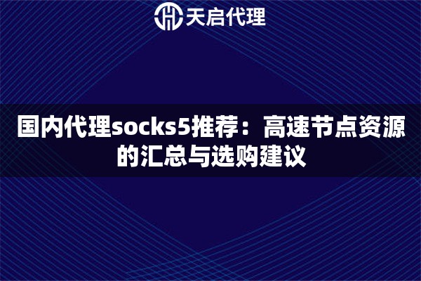 国内代理socks5推荐：高速节点资源的汇总与选购建议