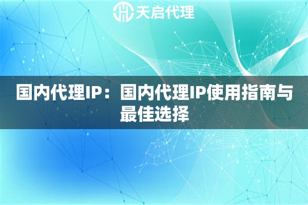 国内代理IP：国内代理IP使用指南与最佳选择
