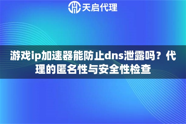 游戏ip加速器能防止dns泄露吗?代理的匿名性与安全性检查 游戏ip加速器能防止dns泄露吗?代理的匿名性与安全性检查