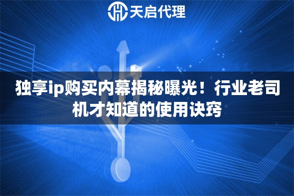 独享ip购买内幕揭秘曝光！行业老司机才知道的使用诀窍