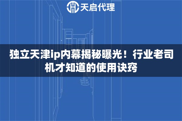 独立天津ip内幕揭秘曝光！行业老司机才知道的使用诀窍