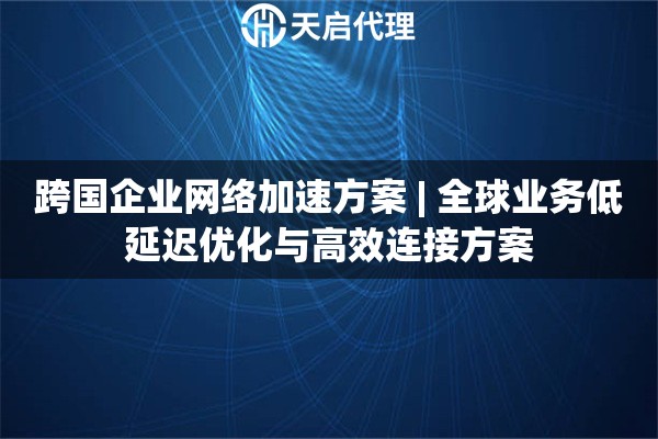 跨国企业网络加速方案 | 全球业务低延迟优化与高效连接方案