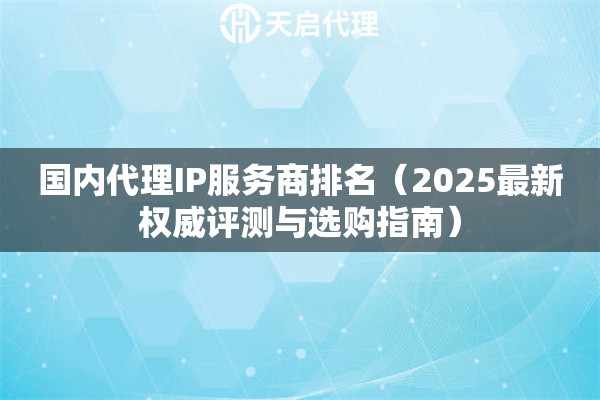 国内代理IP服务商排名（2025最新权威评测与选购指南）