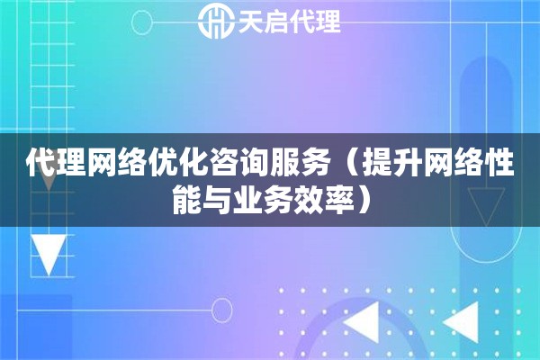 代理网络优化咨询服务（提升网络性能与业务效率）