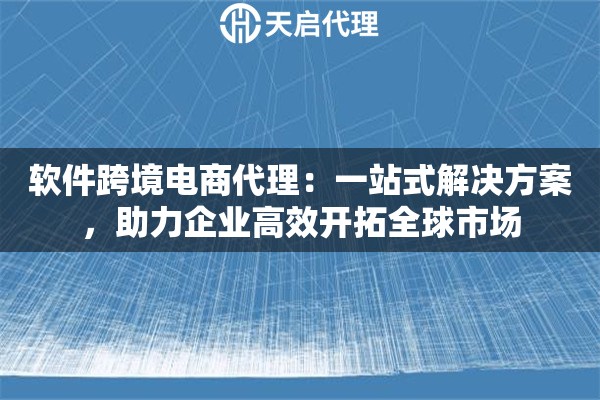 软件跨境电商代理：一站式解决方案，助力企业高效开拓全球市场