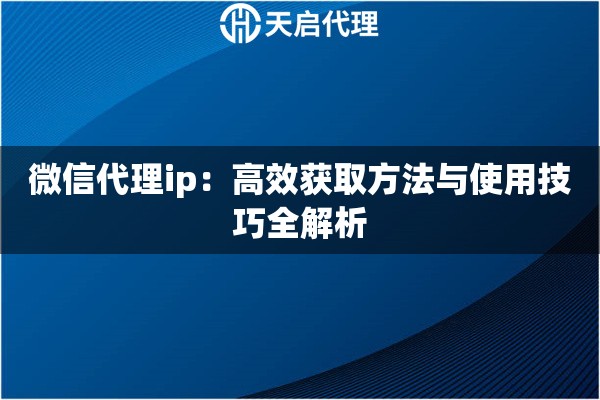 微信代理ip：高效获取方法与使用技巧全解析