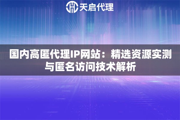 国内高匿代理IP网站：精选资源实测与匿名访问技术解析