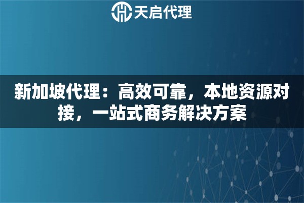 新加坡代理：高效可靠，本地资源对接，一站式商务解决方案