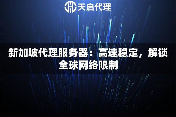 新加坡代理服务器：高速稳定，解锁全球网络限制