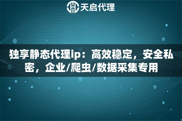 独享静态代理ip：高效稳定，安全私密，企业/爬虫/数据采集专用