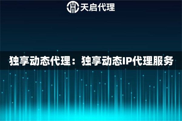 独享动态代理：独享动态IP代理服务