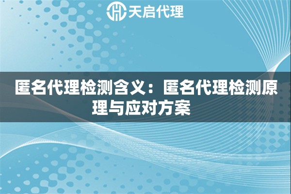 匿名代理检测含义：匿名代理检测原理与应对方案  