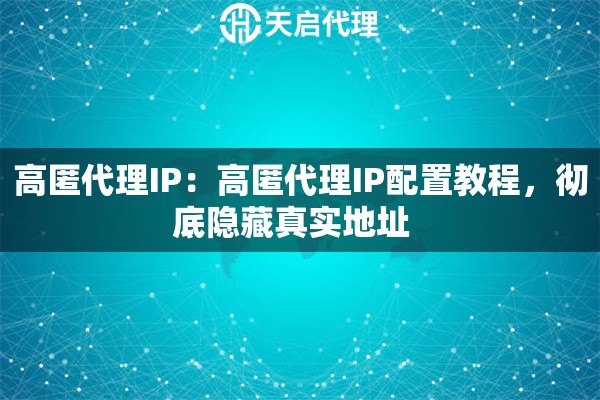 高匿代理IP：高匿代理IP配置教程，彻底隐藏真实地址  