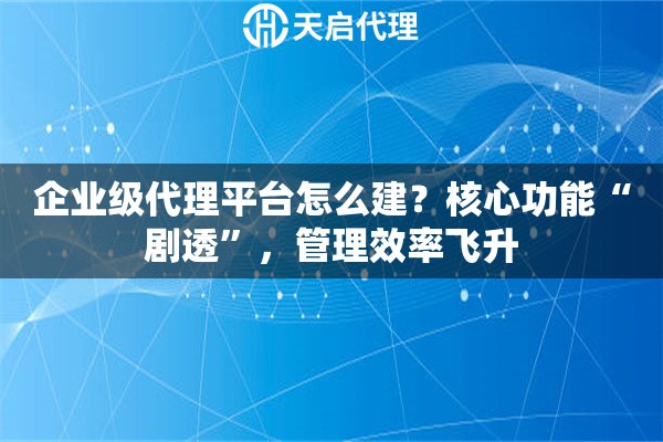 企业级代理平台怎么建?核心功能“剧透”,管理效率飞升 企业级代理平台怎么建?核心功能“剧透”,管理效率飞升