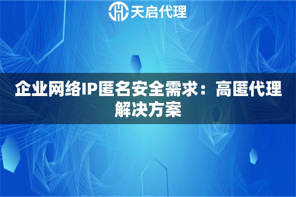 企业网络IP匿名安全需求:高匿代理解决方案 企业网络IP匿名安全需求:高匿代理解决方案