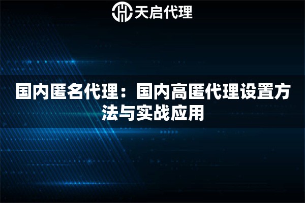 国内匿名代理：国内高匿代理设置方法与实战应用
