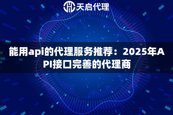 能用api的代理服务推荐：2025年API接口完善的代理商