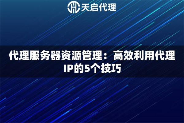 代理服务器资源管理：高效利用代理IP的5个技巧