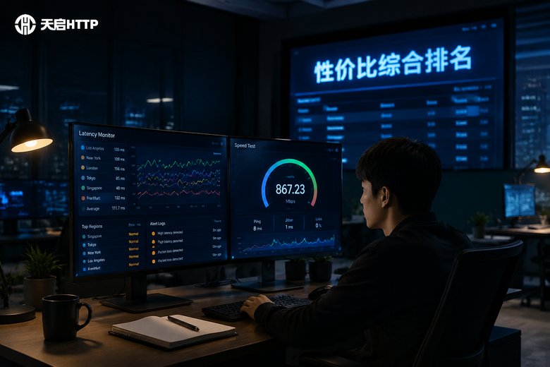 夜间运营办公室大屏显示代理IP性价比综合排名