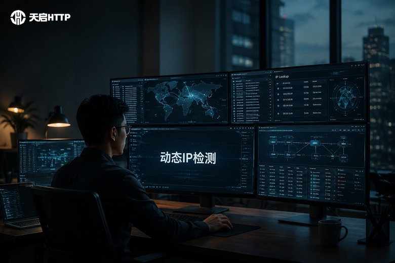 工程师在多屏幕办公环境中检测动态代理IP