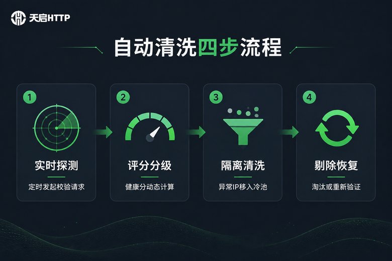 代理池自动清洗四步流程信息图