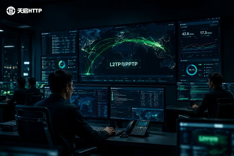 网络运维中心大屏展示L2TP与PPTP协议对比