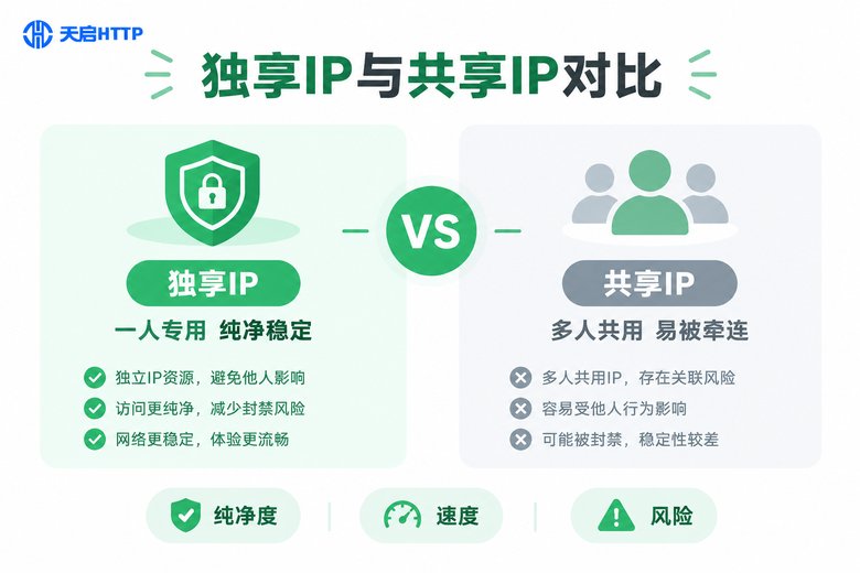 独享IP与共享IP核心差异对比信息图