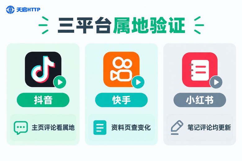 抖音快手小红书三平台属地验证对比图