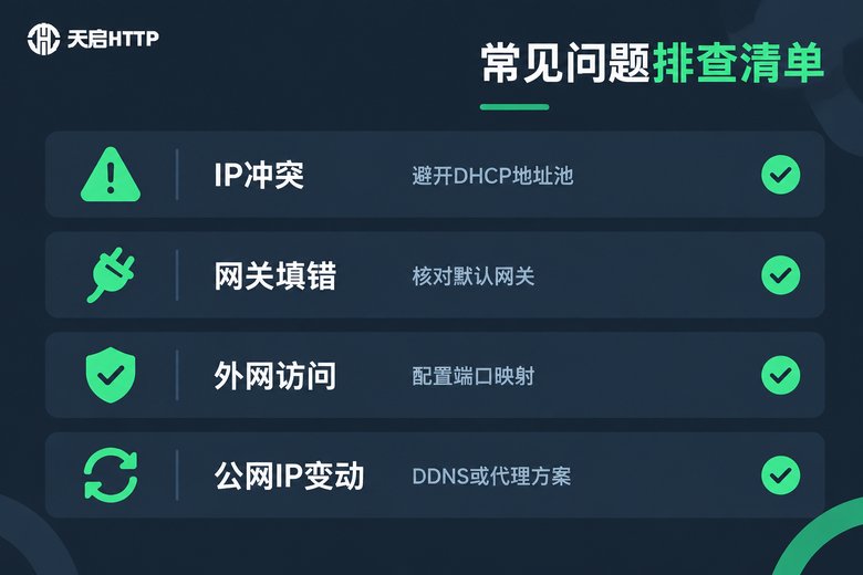 静态IP常见问题排查清单信息图