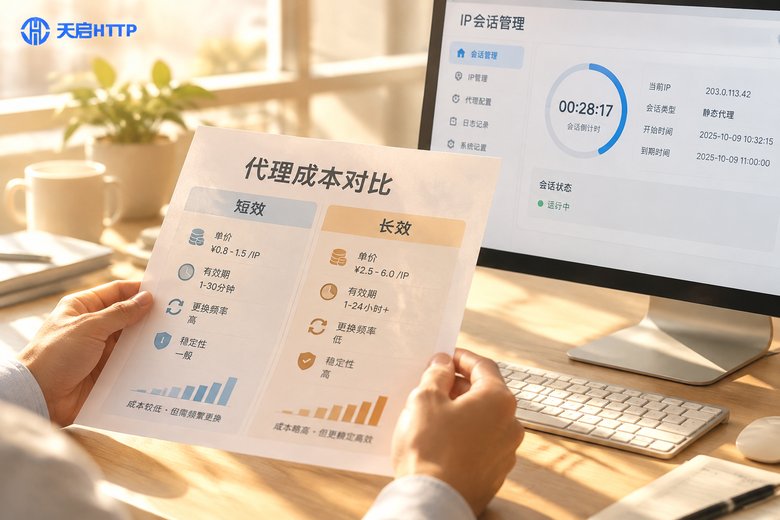 阳光下对比短效与长效代理成本报表的办公场景