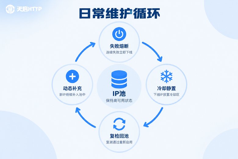 代理IP池日常维护闭环流程信息图
