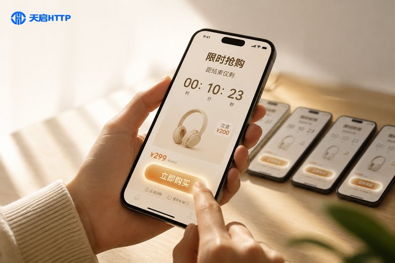手机屏幕上的限时抢购倒计时与多设备同步操作台