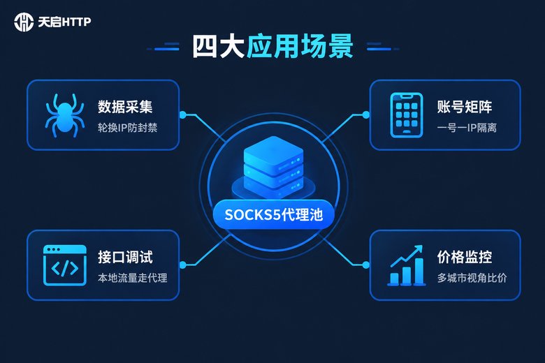 SOCKS5代理IP池四大应用场景信息图