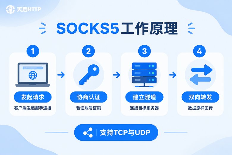 SOCKS5代理工作原理四步流程信息图